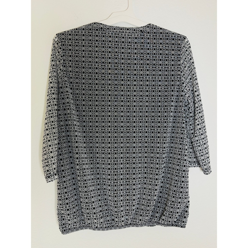 Croft & Barrow Womens XL Black White Geometric Dot Bubble Hem 3/4 Sleeve Blouse